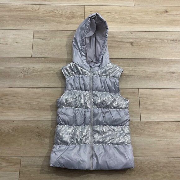 HeartSoul Girl Silver Hooded Puffer Vest XL With Sequined Accents Polyester - Picture 2 of 12